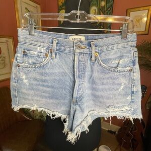 Agolde Parker High Waisted Distressed Denim Shorts. Size 25. Retail $148